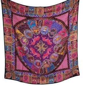 Adrienne Landau Silk Scarve Zodiac Astrology Calendar Print Multicolor 34"